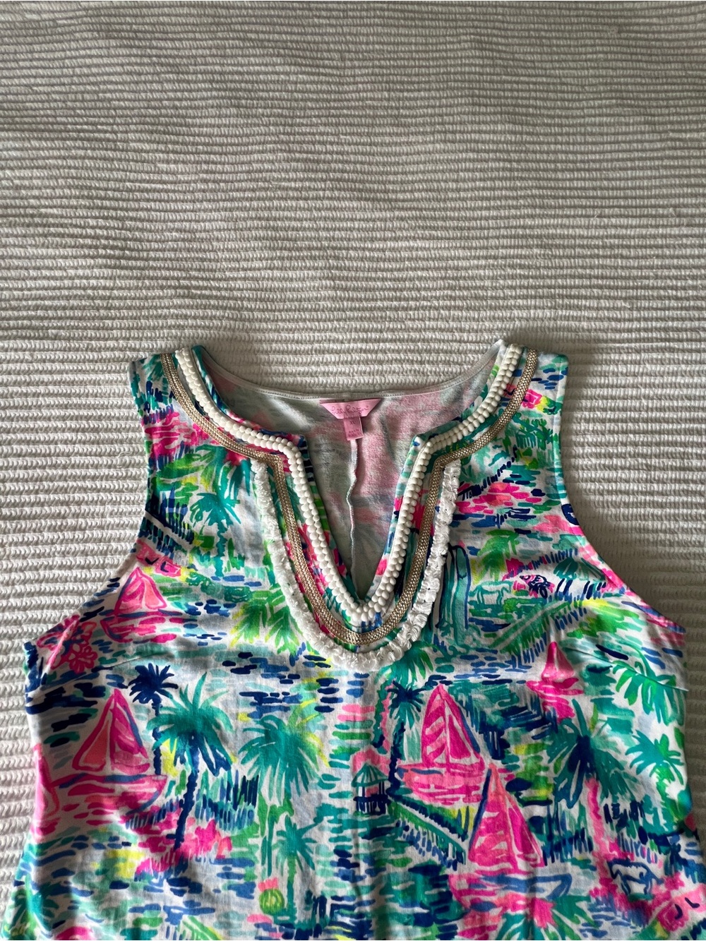Lilly Pulitzer Cotton Tropical Sailboat Shift Dress in Pink & Green Size XL - Picture 2 of 6